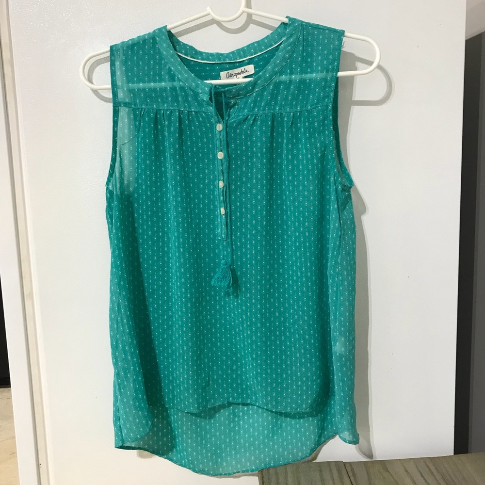 Aeropostale Asymmetrical Sheer Sleeveless Top Teal